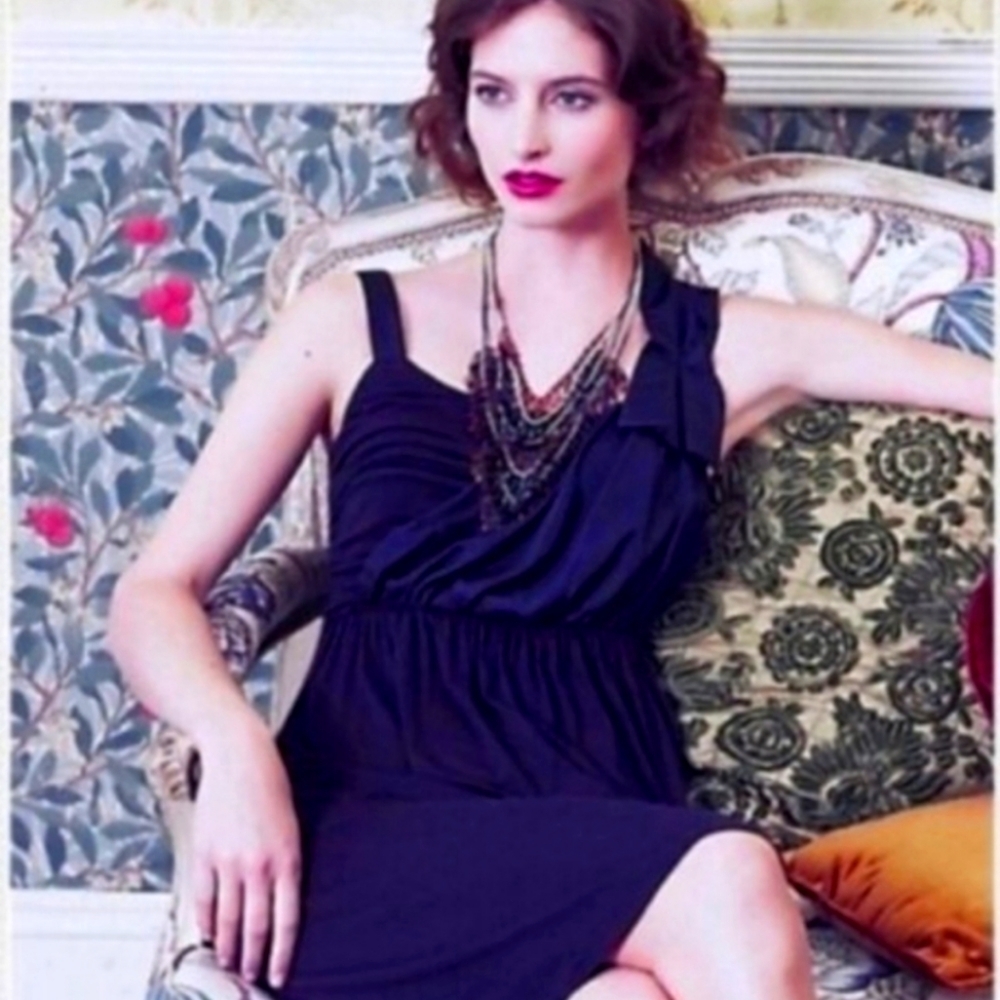 Anthropologie Deletta Boughton Navy blue bow dress, size Medium